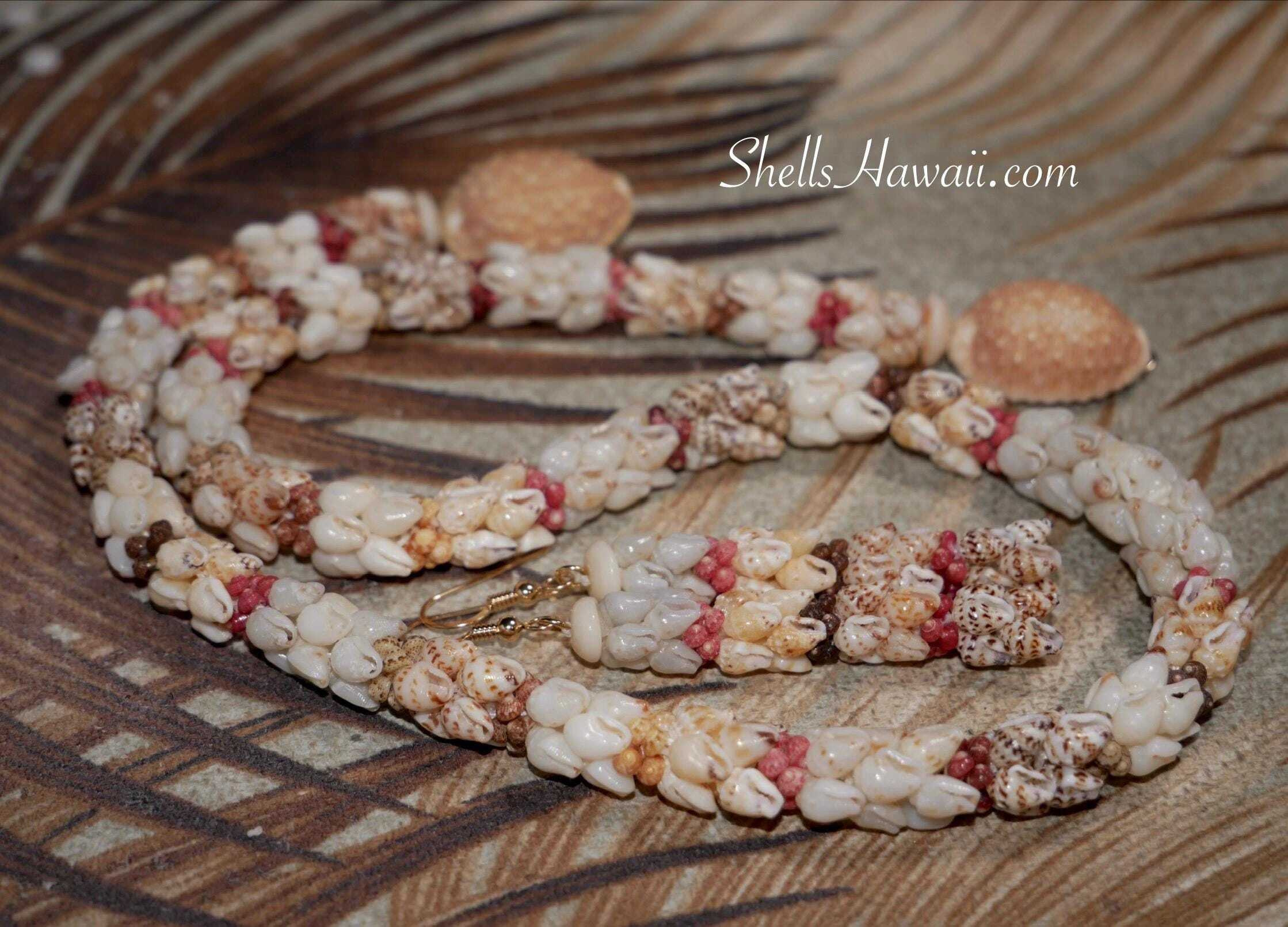 Custom Niʻihau shell lei with matching earrings, handcrafted Hawaiian shell jewelry created as a custom order for an Etsy customer by ShellsHawaii