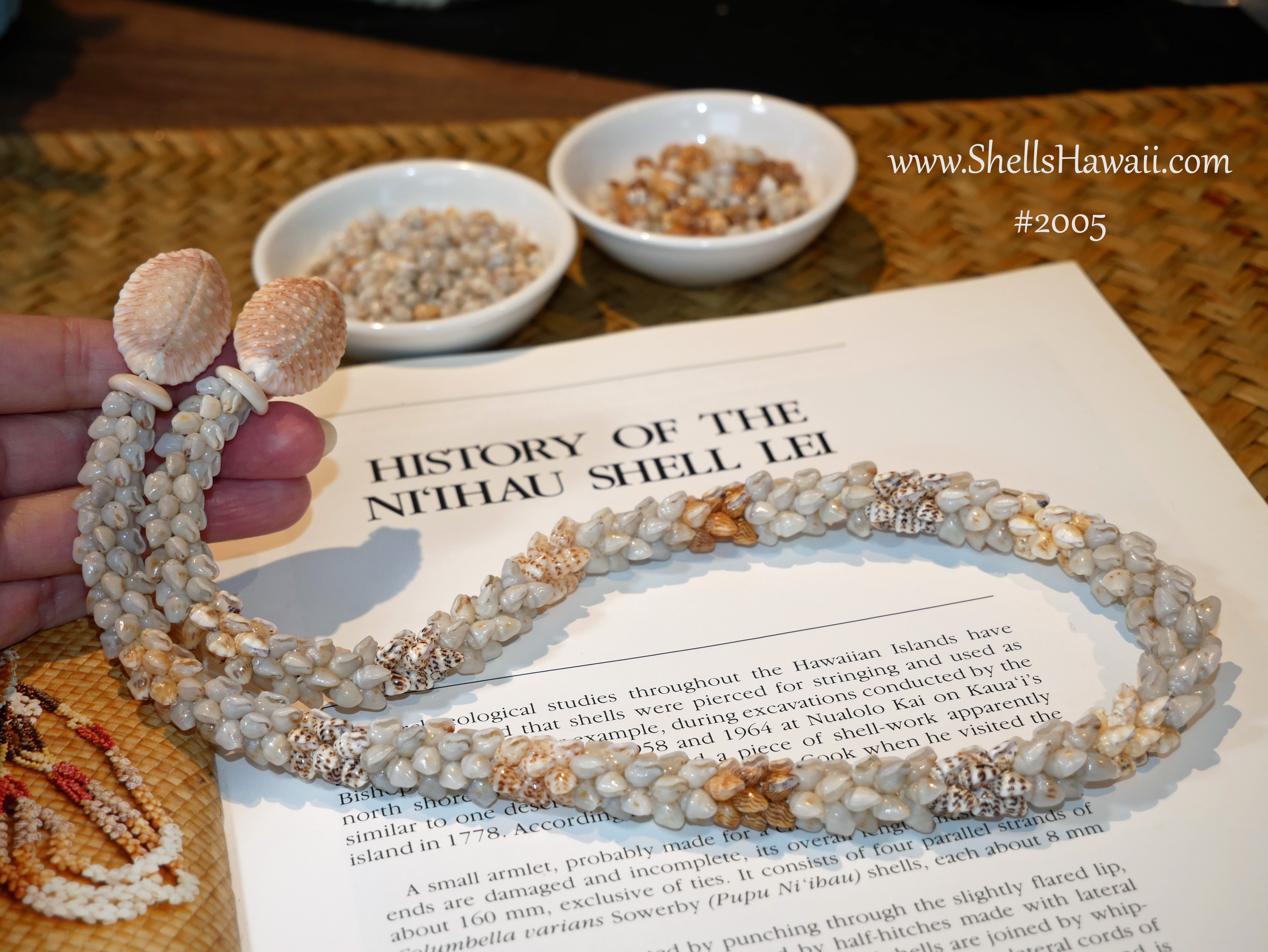 double double pikake style necklace made with Momi shells from Niihau 