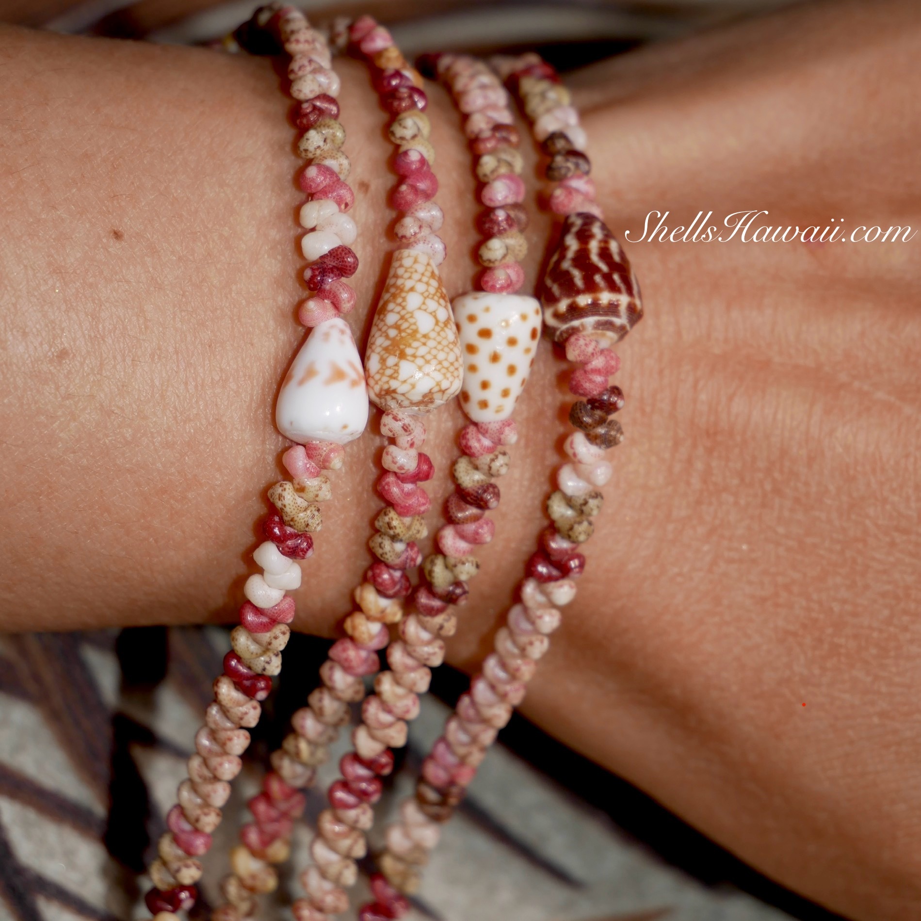 Niihau shell bracelets made with Kahelelani shells