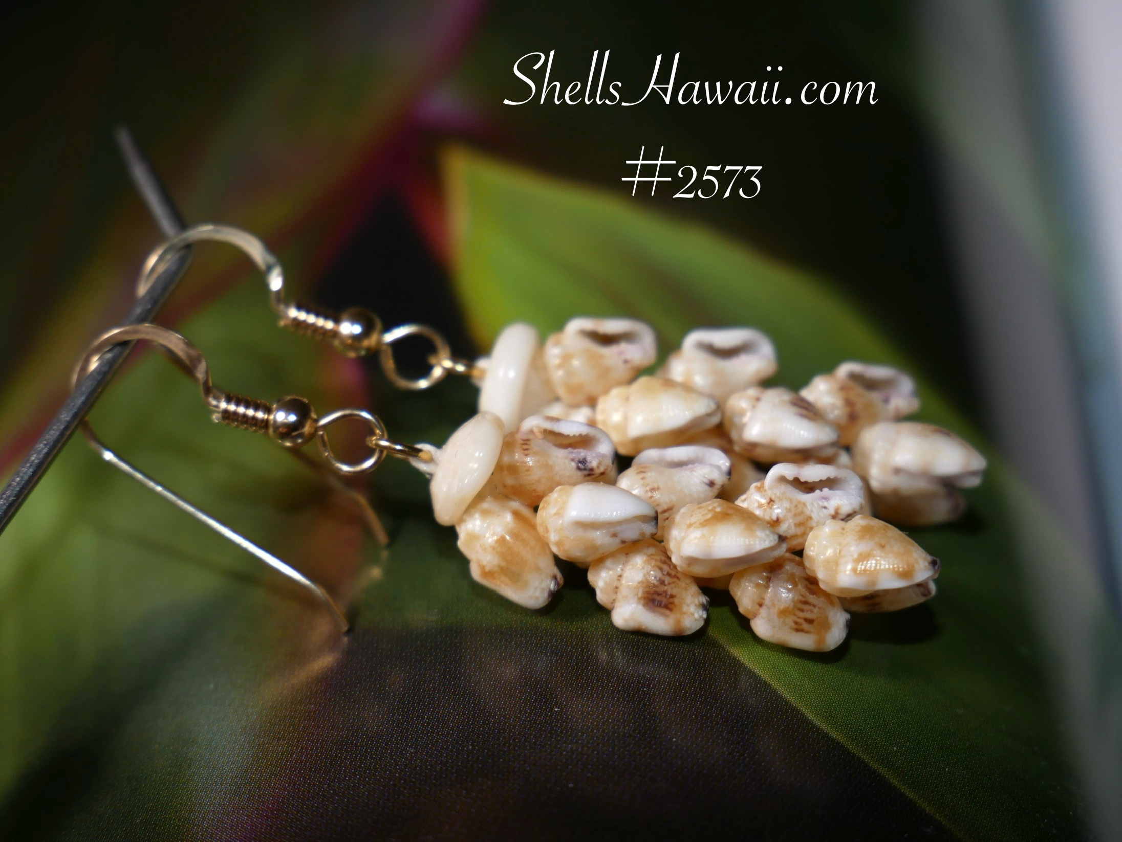 niihau pikake style shell earrings made with Momi shells