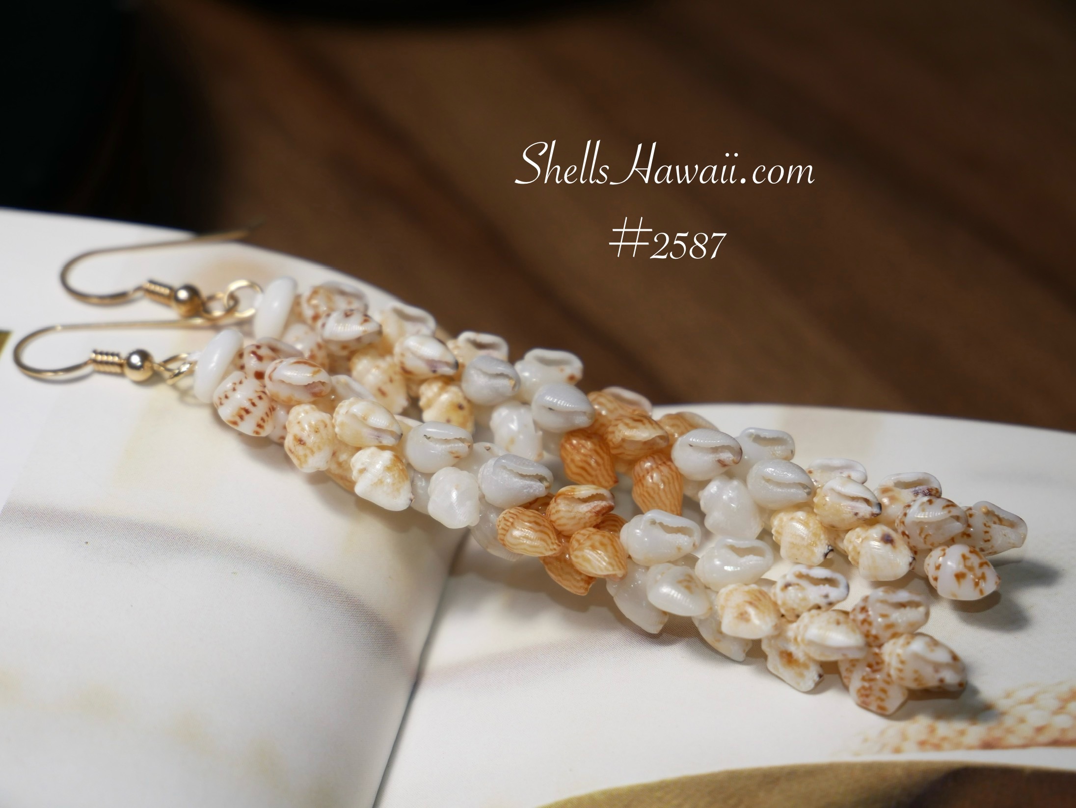 niihau shell class, pikake style shell earrings 