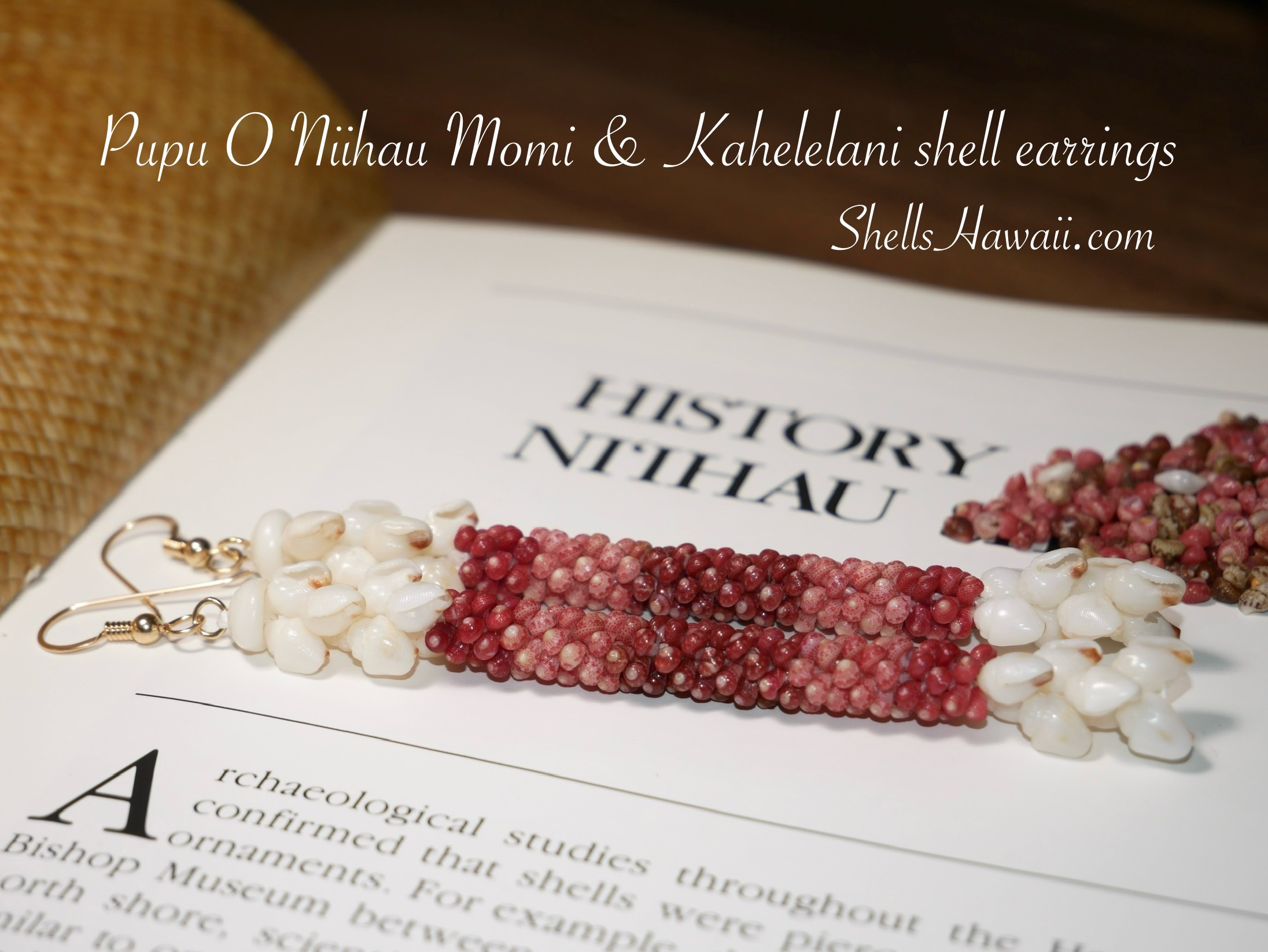 Niihau shell earrings made with Momi & Kahelelani