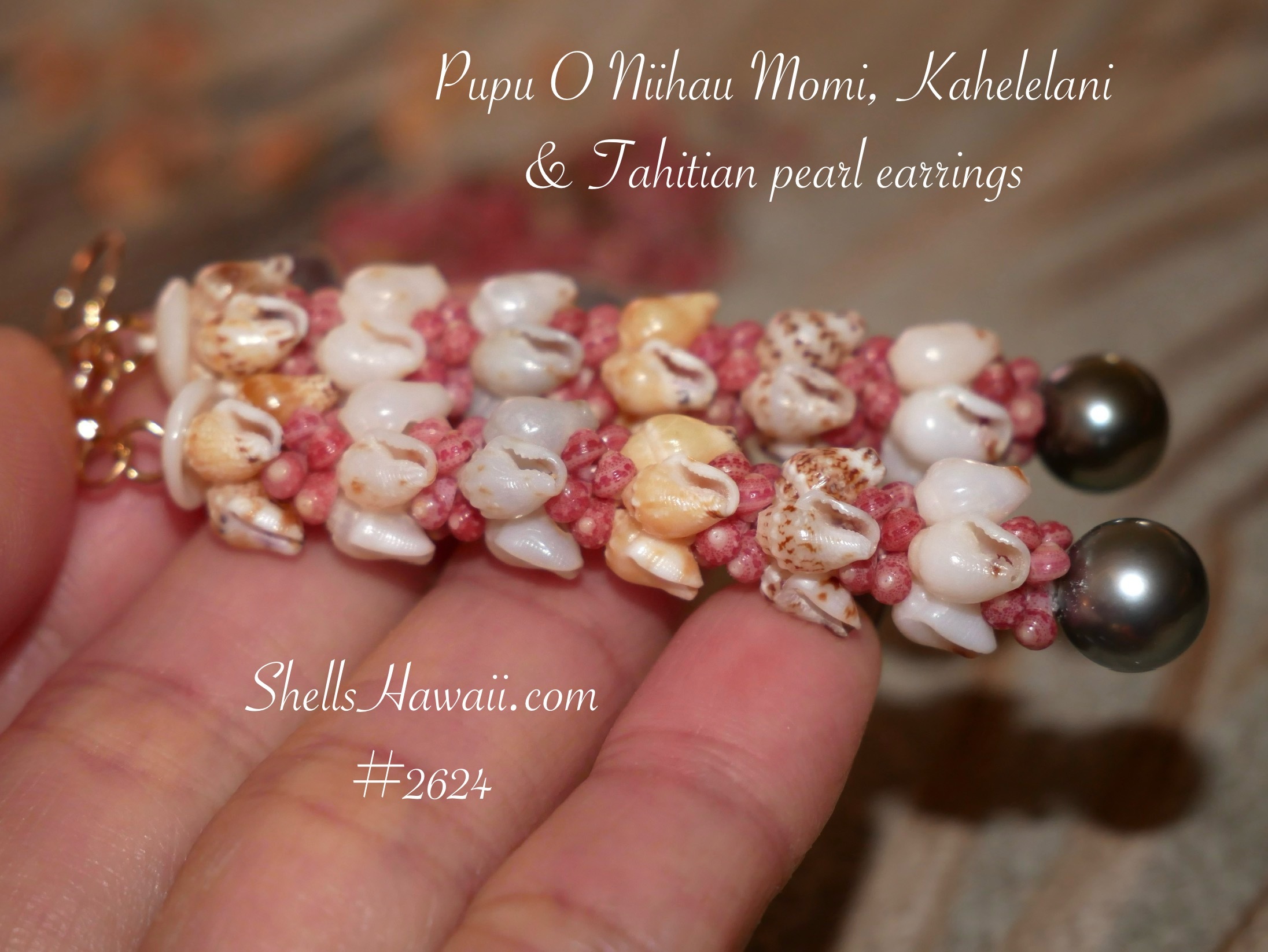 niihau shell earrings made with Momi and Kahelelani shells 