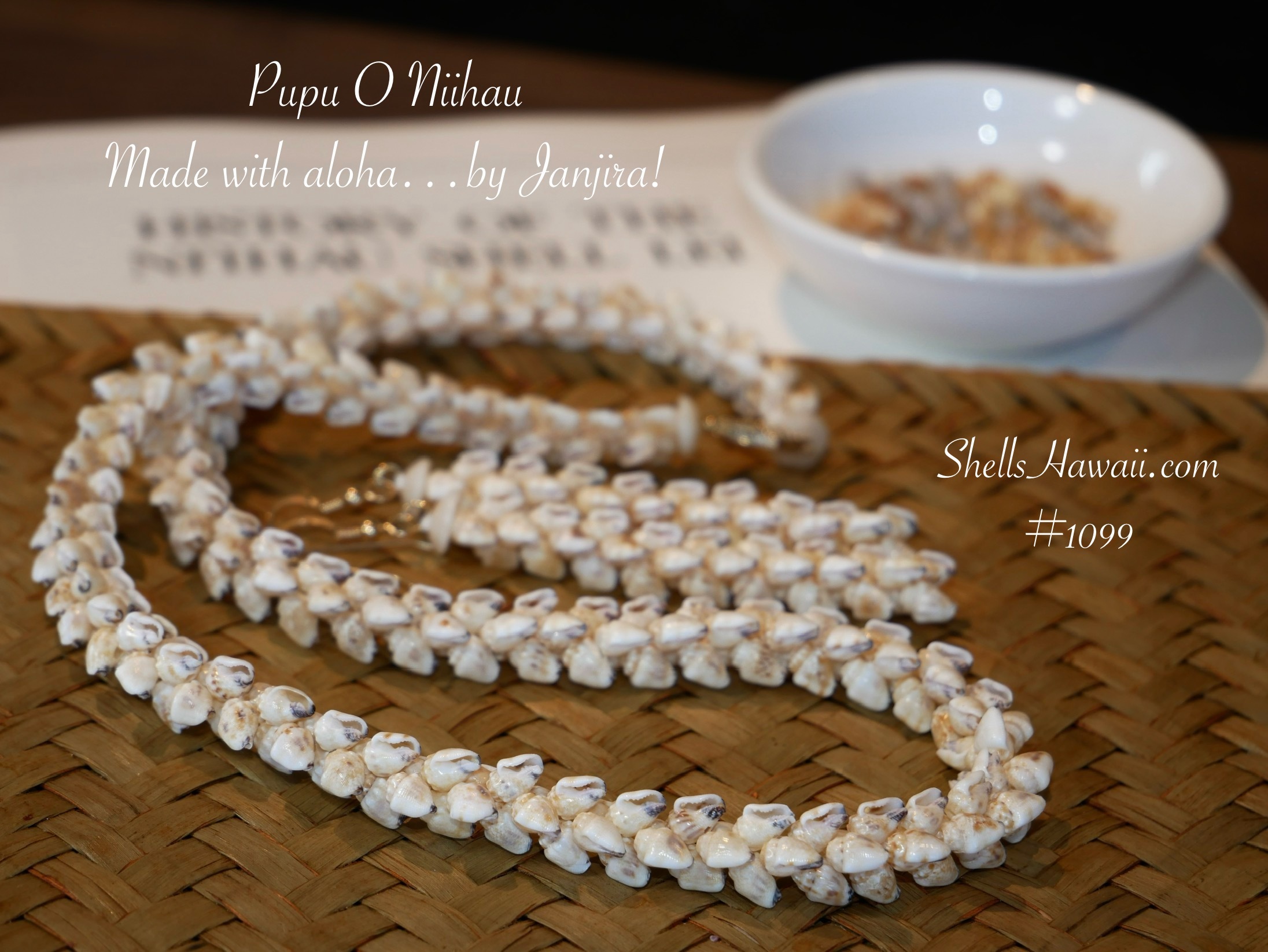 Pikake style shell lei and earrings set 